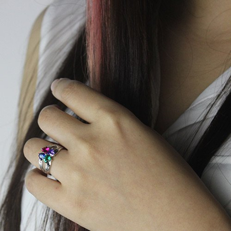 Personalised mother’s name birthstone ring detail view