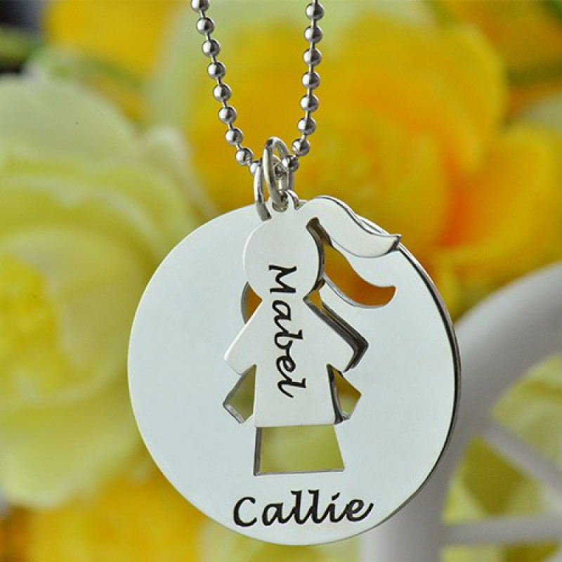 Engraved mother and daughter necklace set detail view