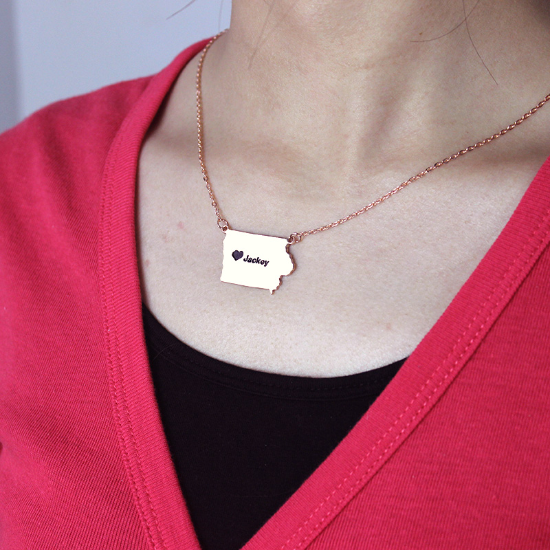 Iowa State Map Heart Name Necklace Alternate View Iowa state map heart name necklace alternate view
