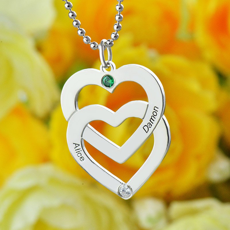 Personalised double heart necklace alternate product view
