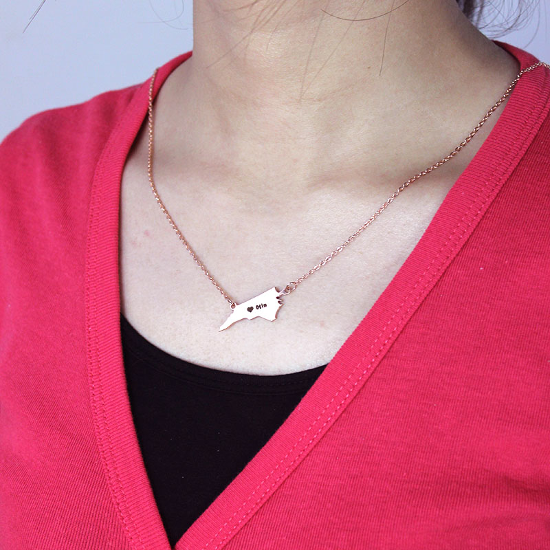 North Carolina Map Necklace Personalised North Carolina map name necklace product view
