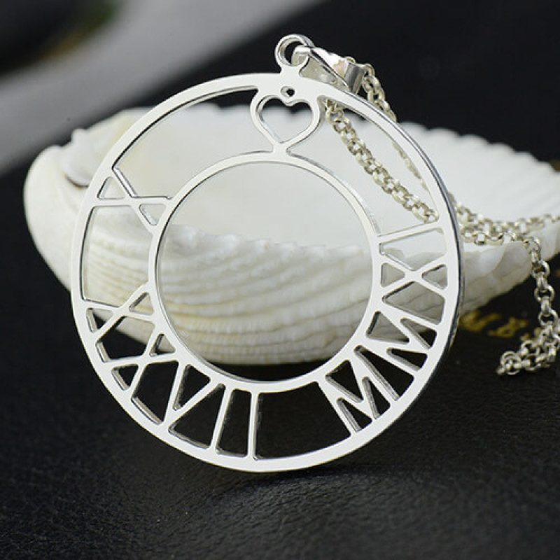 Personalised Roman numeral disc necklace in sterling silver