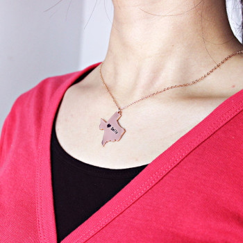 Texas State USA Map Necklace With Heart Name Rose Gold Texas State USA Map Necklace With Heart Name Rose Gold