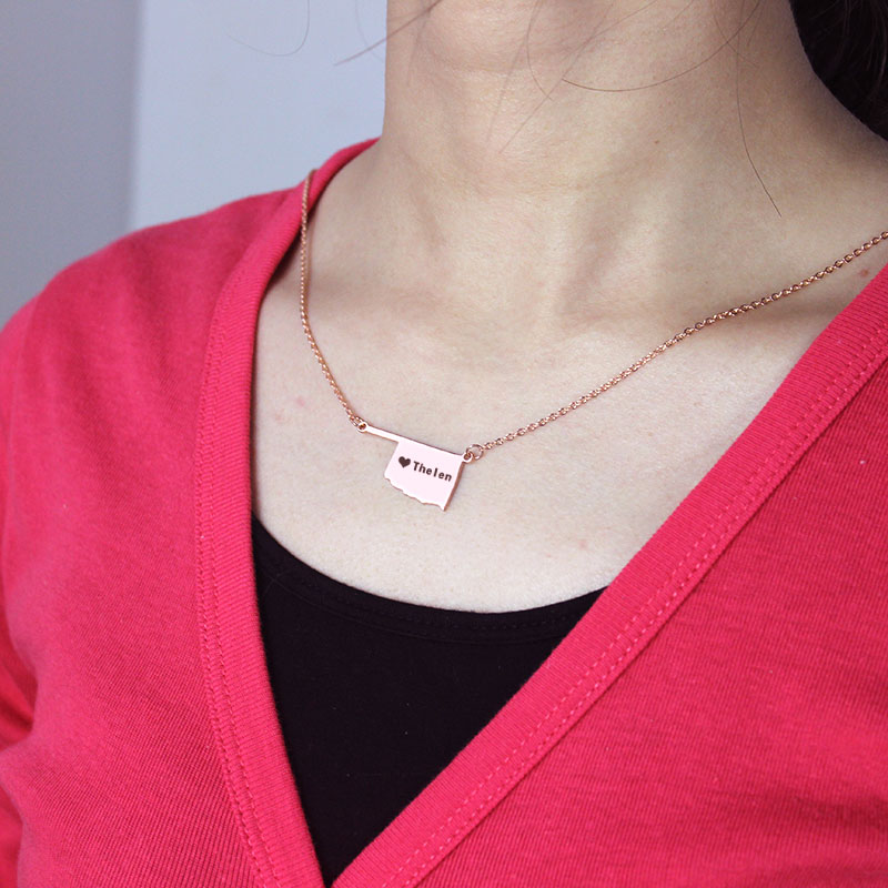 Oklahoma State Map Heart Name Necklace Oklahoma state map heart name necklace product view