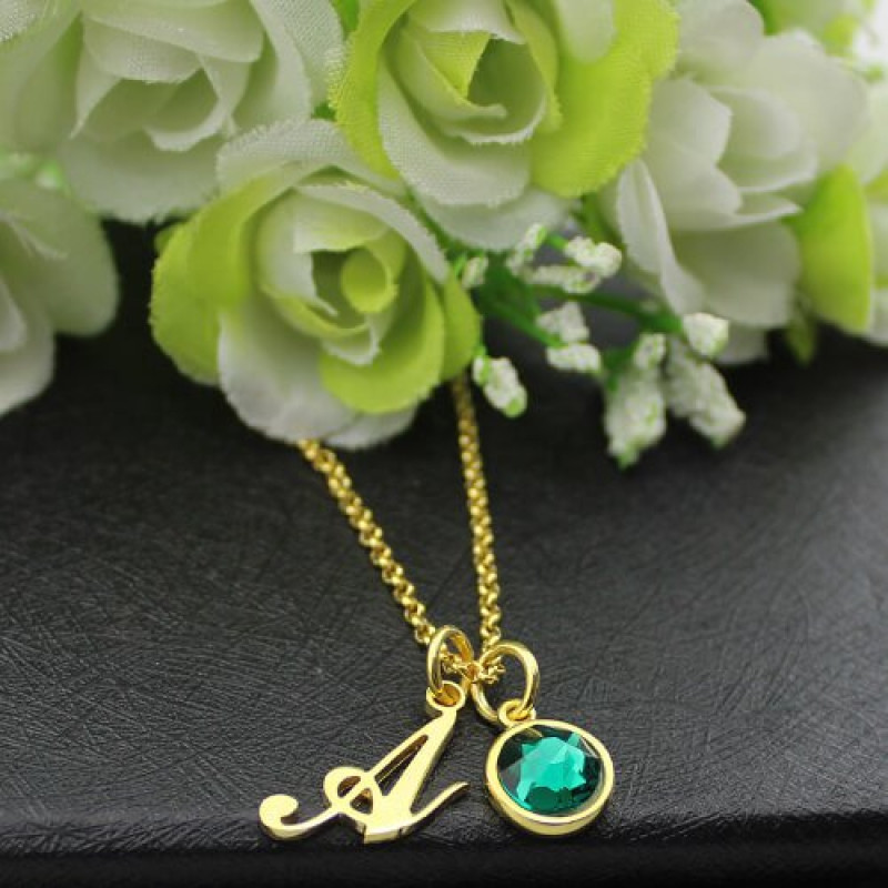 Custom birthstone initial necklace alternate view