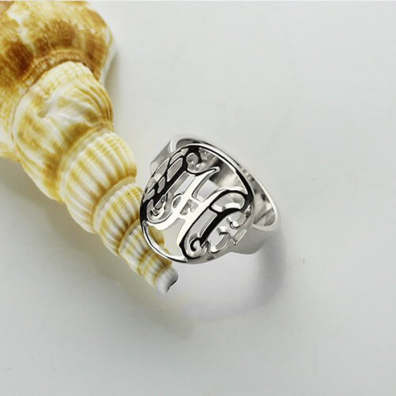 Cut-out monogram initial ring product view