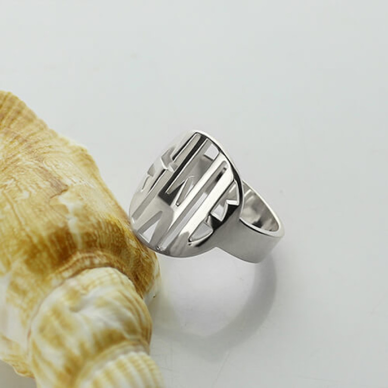 Personalised cut-out block monogram ring alternate view