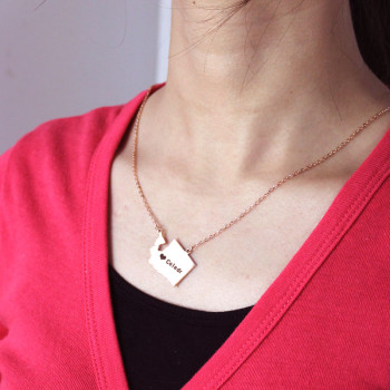 Washington State USA Map Necklace With Heart Name Rose Gold Washington State USA Map Necklace With Heart Name Rose Gold