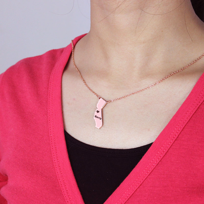 California State Heart Name Necklace California state-shaped heart name necklace