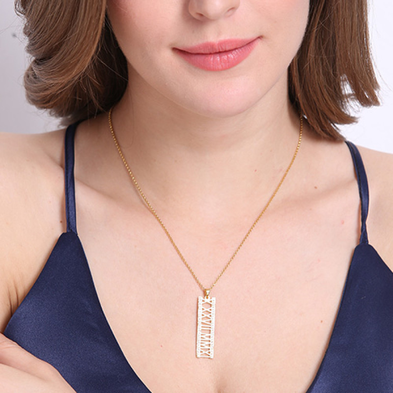 Roman numeral birthstone necklace detail image