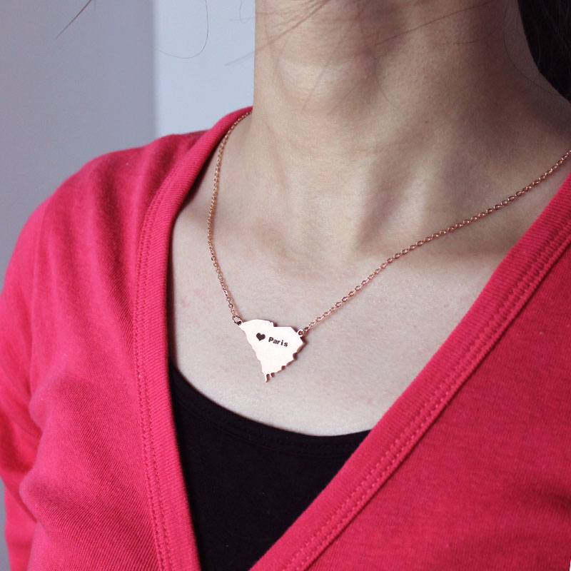 South Carolina state-shaped heart name necklace alternate view