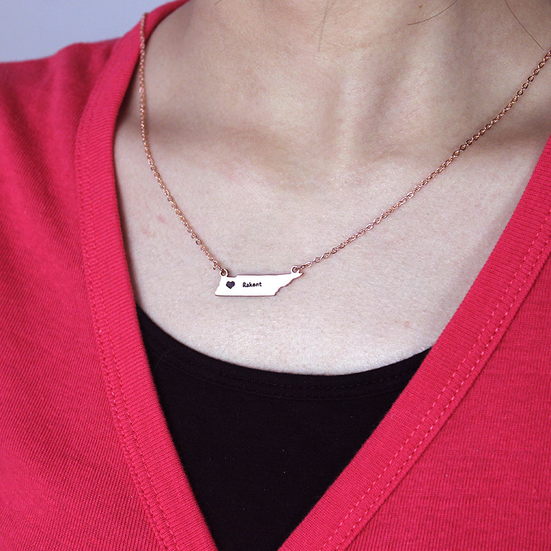 Personalised Tennessee Name Necklace Tennessee state-shaped personalised name necklace product image