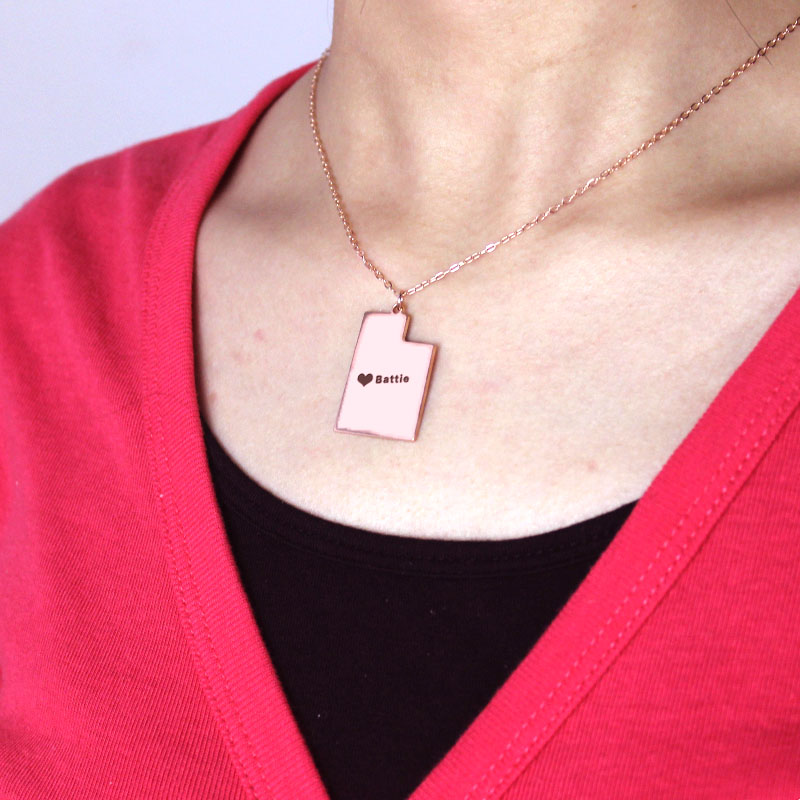Custom Utah state-shaped heart name necklace