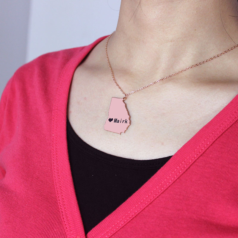 Georgia State Name Necklace Detail Georgia state-shaped heart name necklace detail