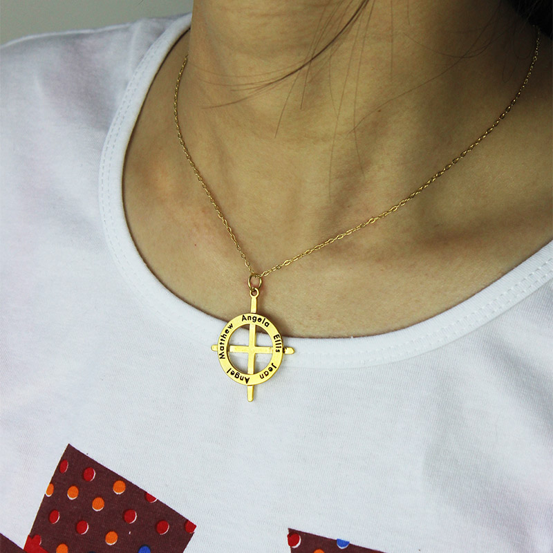 Latin-style circle cross name necklace