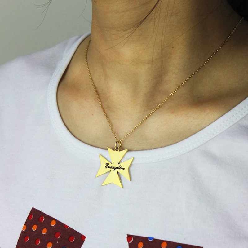 Gold Plated Maltese Cross Name Necklace Gold plated Maltese cross name necklace product image