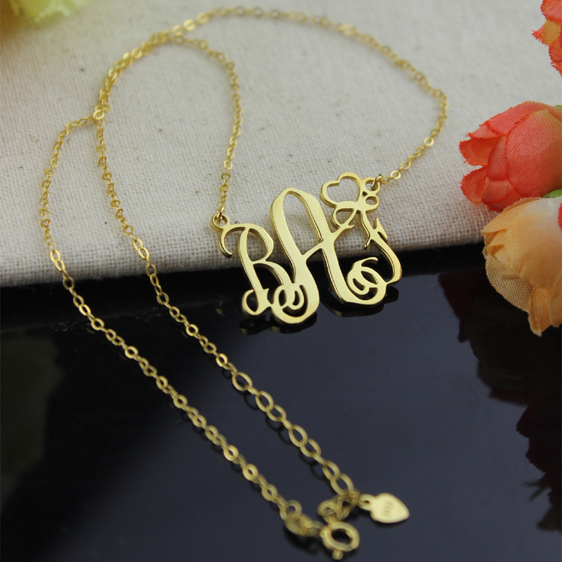 Personalised 18ct solid gold monogram love necklace product view