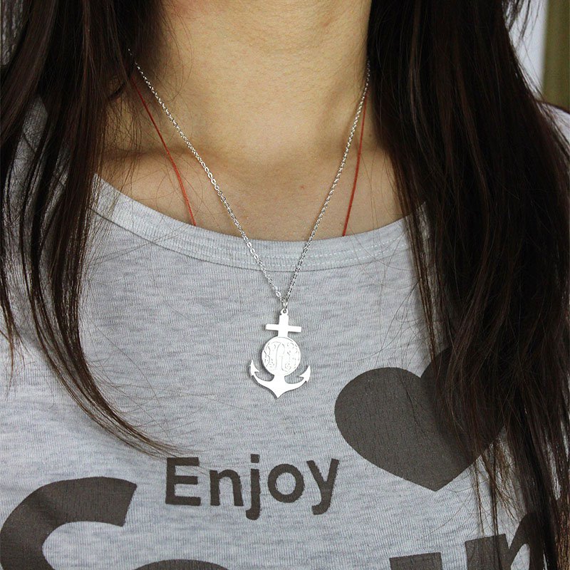Sterling Silver Anchor Monogram Initial Necklace Sterling silver anchor monogram initial necklace product view