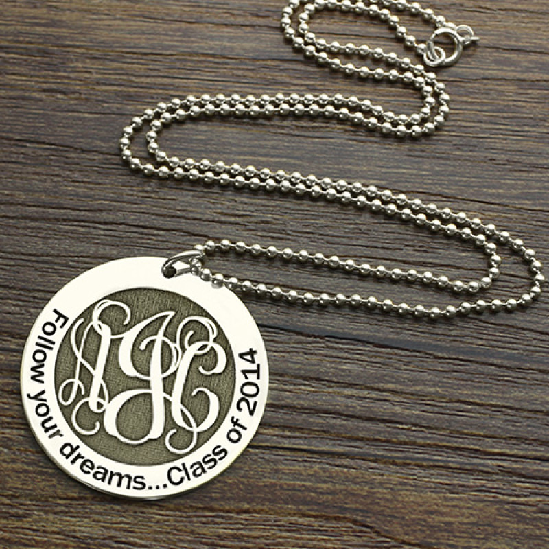 Personalised class graduation monogram necklace in sterling silver