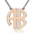 Solid Rose Gold Two Initial Block Monogram Necklace Solid rose gold two-initial block monogram pendant necklace
