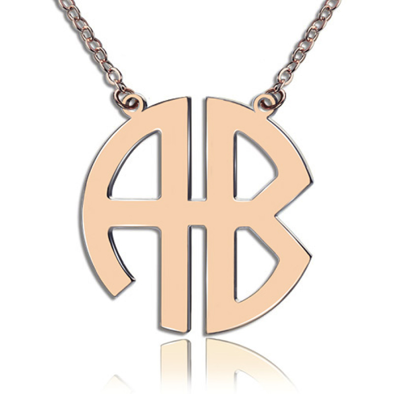 Solid Rose Gold Two Initial Block Monogram Necklace Solid rose gold two-initial block monogram pendant necklace