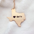 Texas state map heart name necklace in rose gold