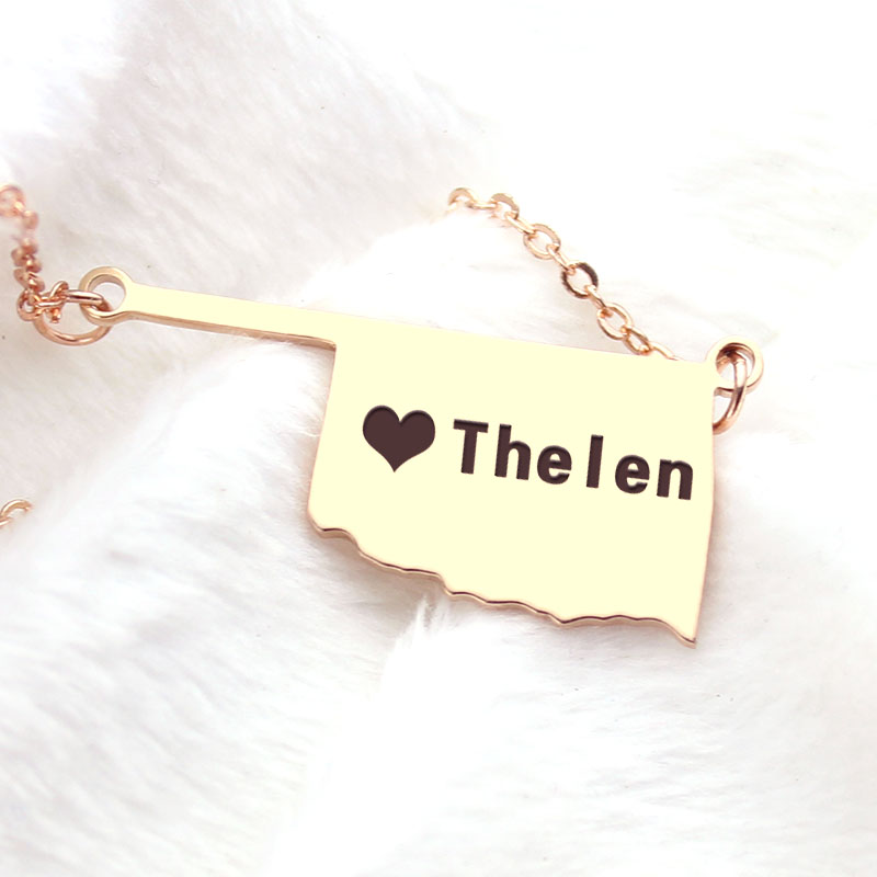 Oklahoma State Map Heart Name Necklace Detail Oklahoma state map heart name necklace detail view