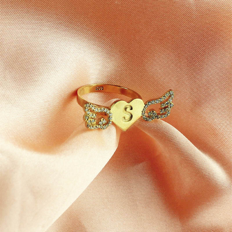 Angel wings heart ring product image