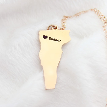 Custom Vermont State USA Map Necklace With Heart Name Rose Gold Custom Vermont State USA Map Necklace With Heart Name Rose Gold