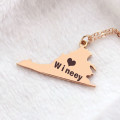 Virginia state map heart name necklace detail view