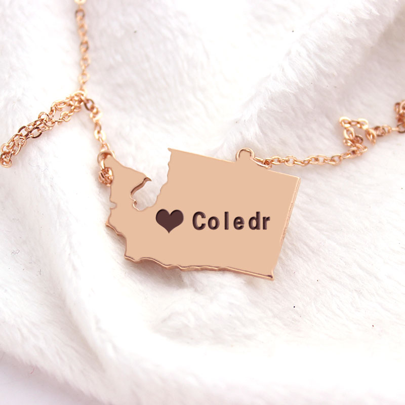 Washington State map heart name necklace product view