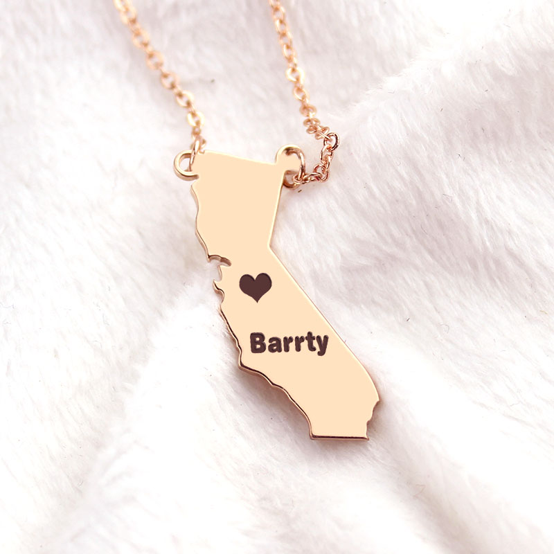 California State Heart Name Necklace California state-shaped heart name necklace
