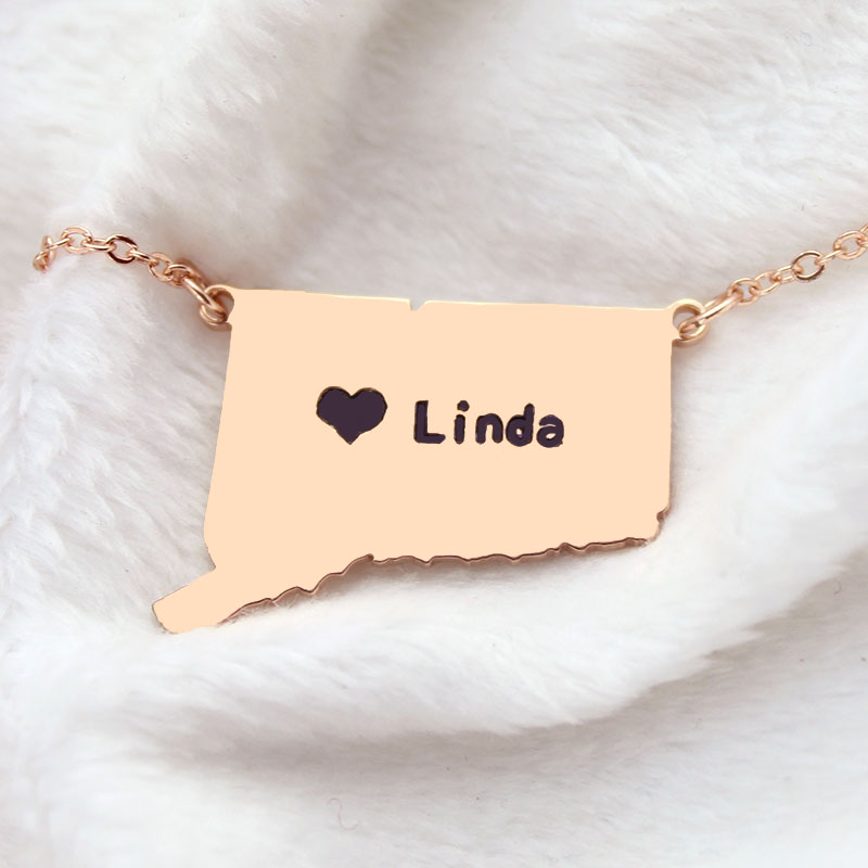 Connecticut Heart Name Necklace View Connecticut state-shaped heart name necklace product view