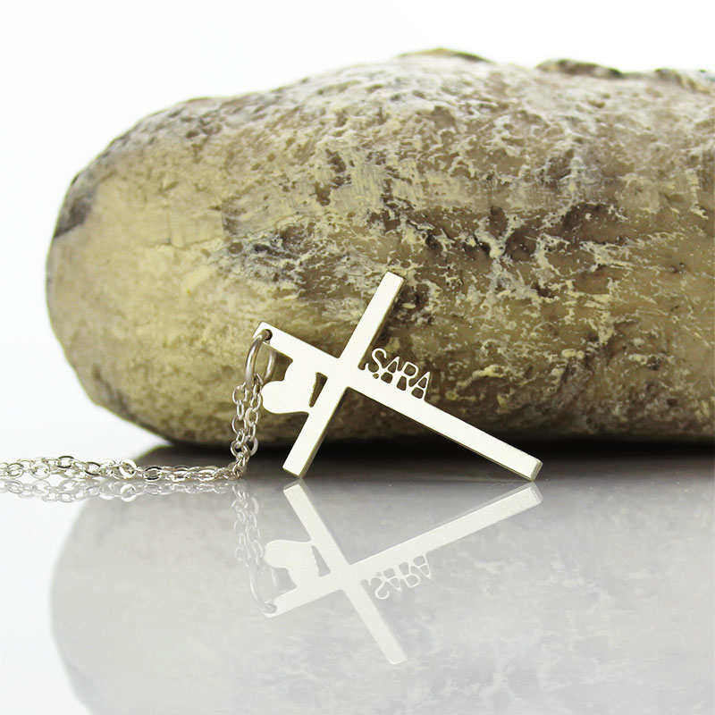 Personalised Cross Name Necklace with Heart Personalised cross name necklace with heart