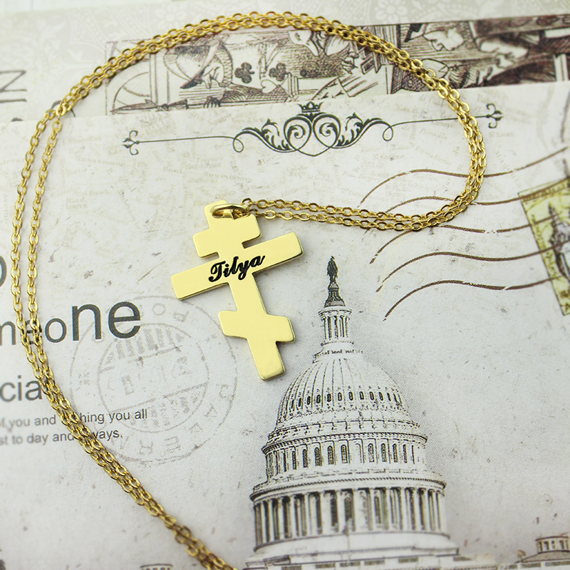 Personalised Orthodox cross name necklace