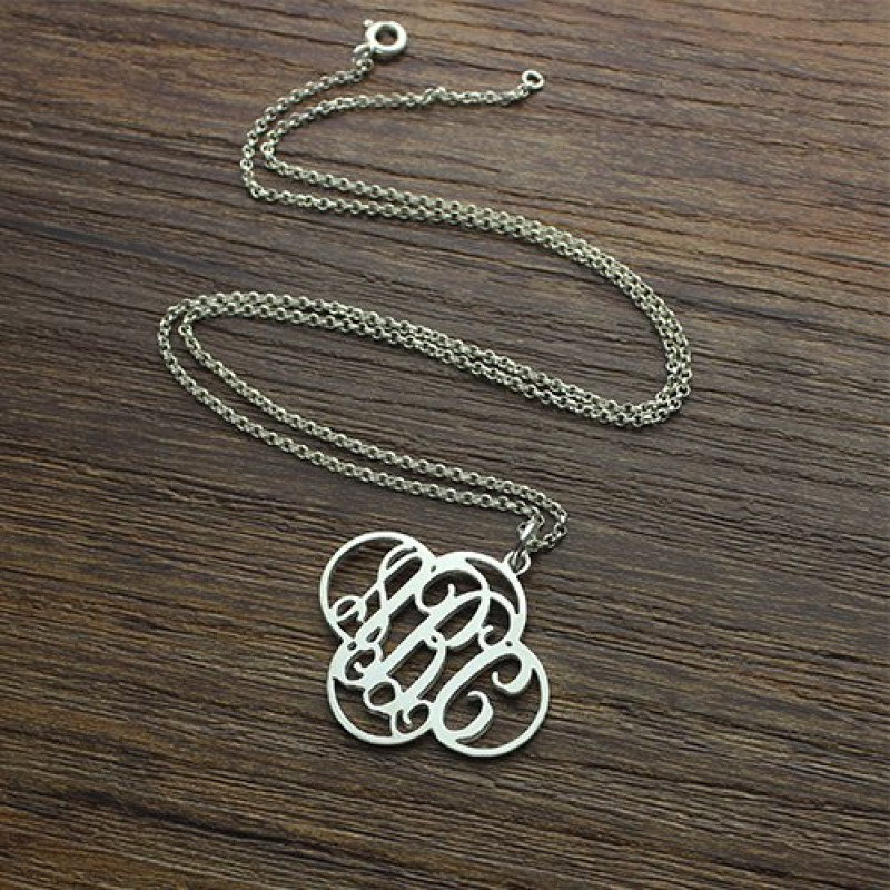 Personalised cut-out clover monogram necklace in sterling silver