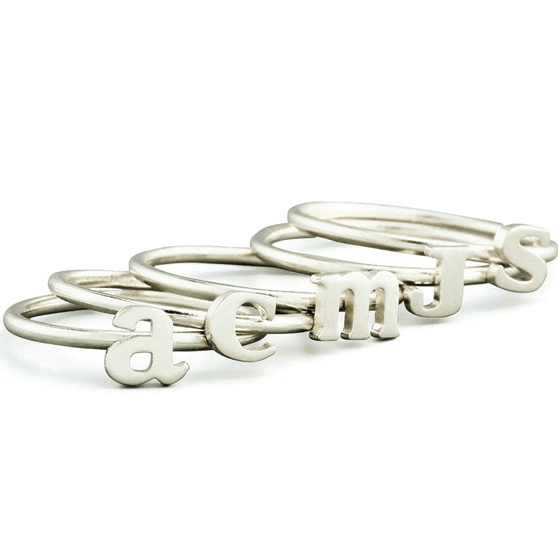 Stackable Midi Initial Ring Sterling Silver Stackable midi initial ring in sterling silver