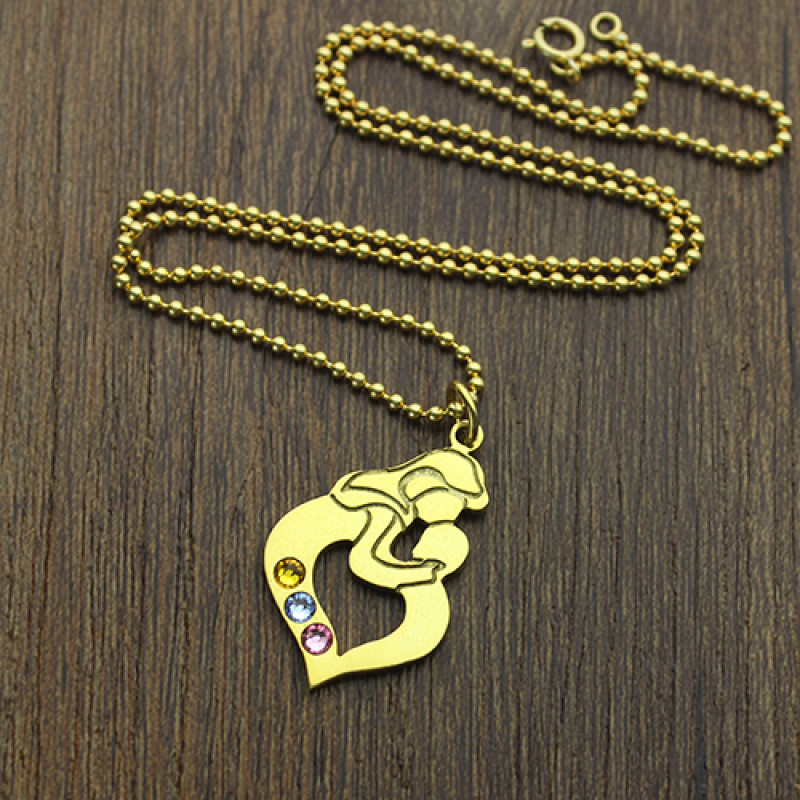 Mother and Child Birthstone Necklace Detail Mother and child heart birthstone necklace detail