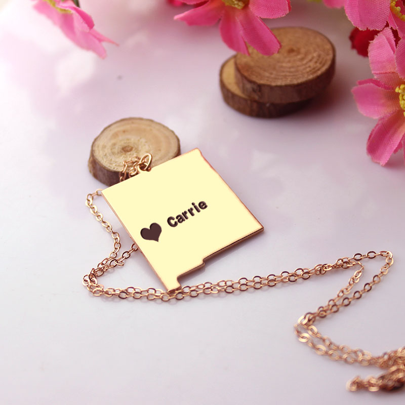 Custom New Mexico Heart Name Necklace Custom New Mexico state-shaped heart name necklace product image