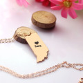 Rose Gold Indiana Name Necklace Rose gold Indiana state necklace with heart and name detail