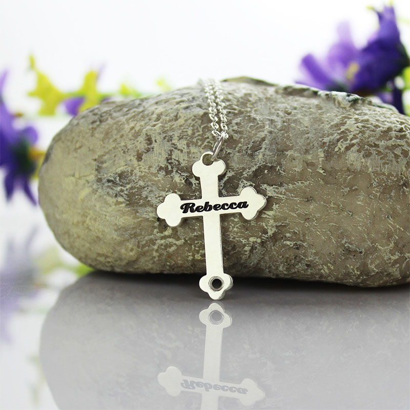 Silver Rebecca Font Cross Name Necklace Silver Rebecca font cross name necklace product image