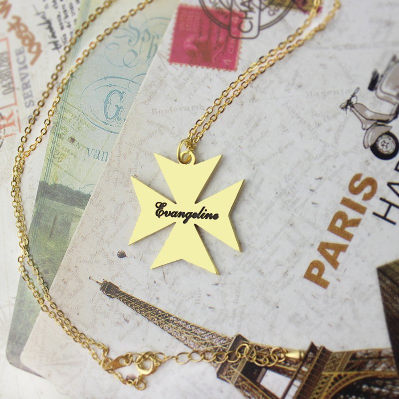 Gold Plated Maltese Cross Name Necklace Gold plated Maltese cross name necklace product image