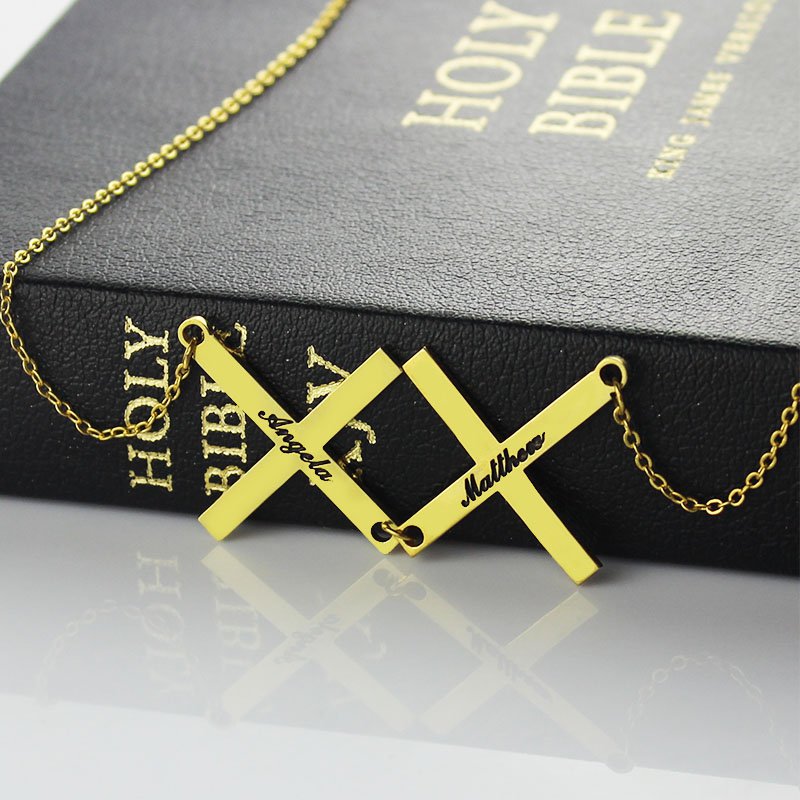 Double Cross Necklace Detail Double cross name necklace detail view