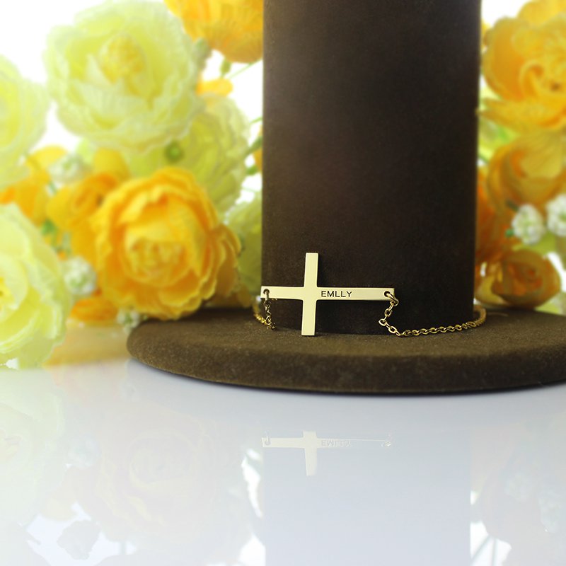 Engraved Latin Cross Name Necklace Personalised engraved Latin cross name necklace product image