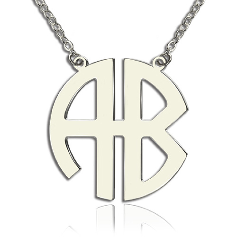 Solid White Gold Two Initial Block Monogram Necklace Solid white gold two initial block monogram pendant necklace