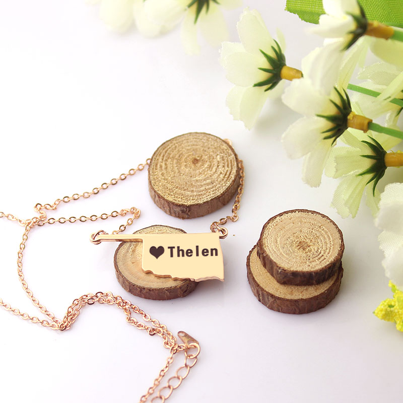 Oklahoma State Map Heart Name Necklace Oklahoma state map heart name necklace alternate view