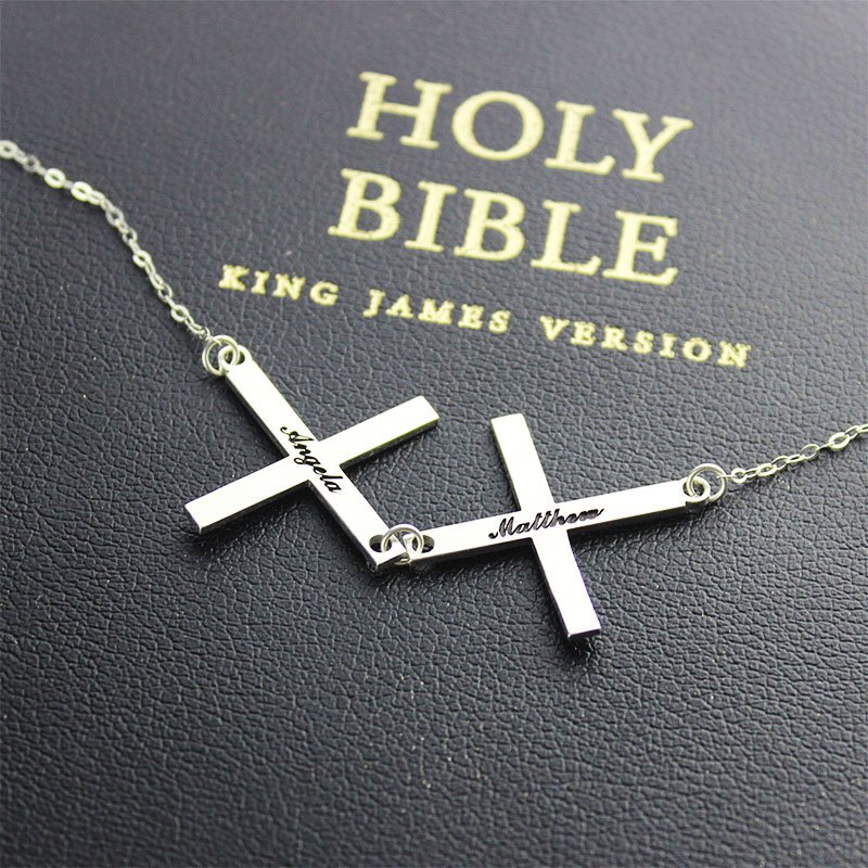 Silver Greece Double Cross Name Necklace Silver Greece double cross name necklace product image
