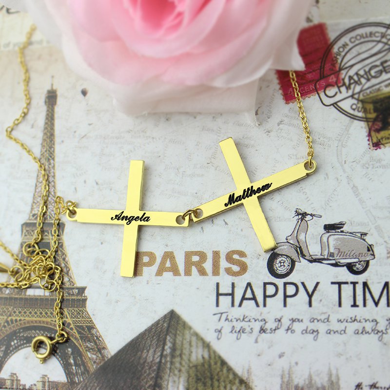 Double Cross Name Necklace Alternate View Double cross name necklace alternate view