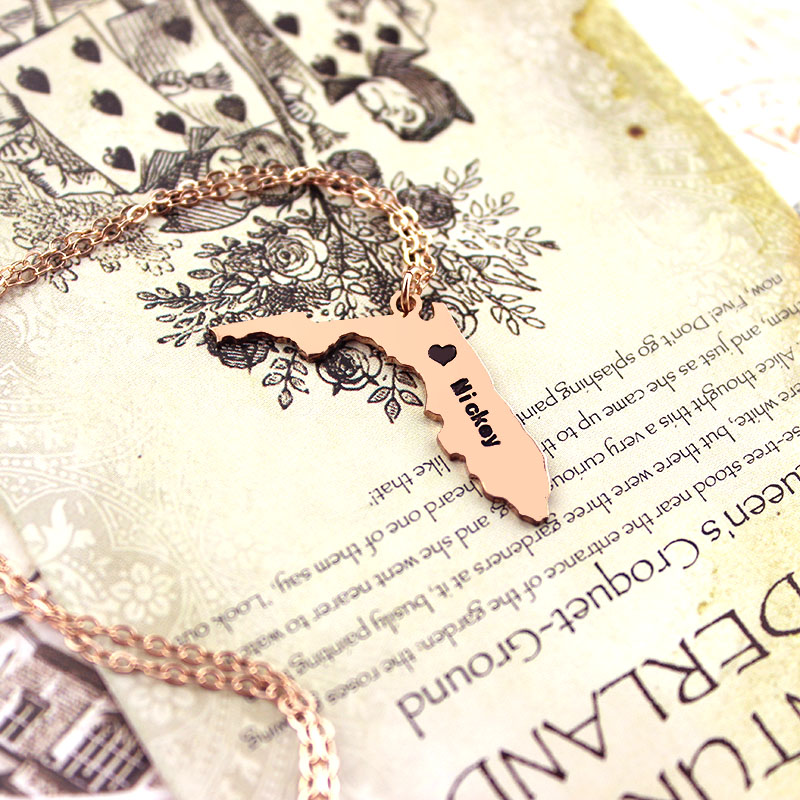 Custom Florida map pendant necklace in rose gold