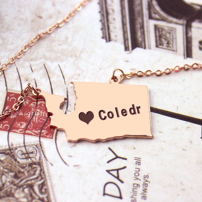 Washington State map heart name necklace product view
